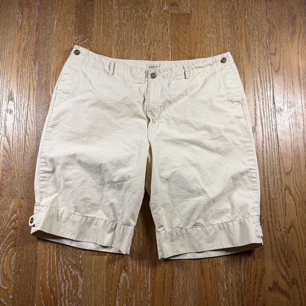 Eddie Bauer Chino Shorts Womens 16 Tall Beige Vashon Fit Relaxed Casual Summer
